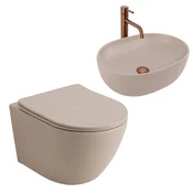 Komplet Stenska WC Školjka Focus + Nadpultni Umivalnik Rea Focus Taupe