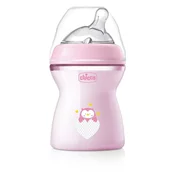 Chicco Naturalfeeling Plastična steklenička 250ml, silikonska duda, srednji pretok 2+, roza