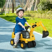 HOMCOM HOMCOM Igrača bager s strgalom s škatlo za shranjevanje, igrača za vožnjo za otroke od 1 do 3 let brez baterije, rumena, (20708451)