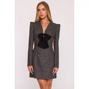 Made Of Emotion Womans Long-sleeved mini dress with a chiffon bow - black