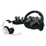 LOGITECH Gaming kontroler - G29 Driving Force Racing volan za PS3/PS4/PS5/PC + Astro A10 gaming slušalice, bijele 991-000486