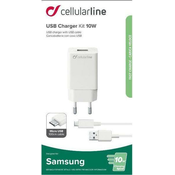 CellularLine USB polnilec z MicroUSB kablom, 10W, bel