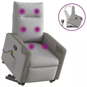 Vidaxl vidaXL Dvižni masažni naslanjač, siv, blago