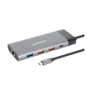 MANHATTAN Docking station 10u1 130714, USB, C, 2xHDMI, 5xUSB, LAN, PD, 100W, Siva