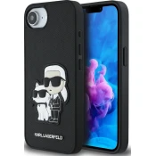 Karl Lagerfeld PU Saffiano Karl in Choupette zadnji pokrov za iPhone 16e črn