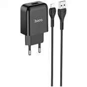 Hoco Pametni kućni punjač N2 s USB utorom i punjačkim kabelom Lightning 2,1A - crn