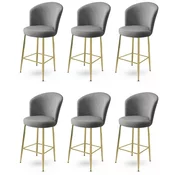 Hanah Home Set barskih stolica Alte, 6 komada, Sivo-zlatni