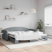 Greatstore Izvlečna dnevna postelja svetlo siva 100x200 cm blago