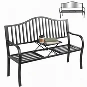 OUTSUNNY Zunanja klop za 2 osebi, vrtna klop z raztegljivo mizo iz kovine 150 x 53 x 95 cm črna