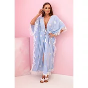 Kesi Włoski Womens boho viscose cape with lace blue