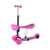 Djecji romobil na tri kotaca MINI SCOOTER 2 u 1 sa svjetlecim LED kotacima, roza