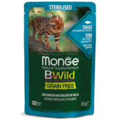 MONGE Sos za sterilisane macke sa tunom, škampima i povrcem Bwild grain free 85g