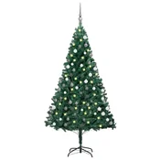 Vidaxl Umetna osvetljena novoletna jelka z bunkicami zelena 150 cm PVC