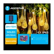 Aigostar - LED solarni dekorativni lanac 50xLED/8 funkcija 12m IP65 topla bela