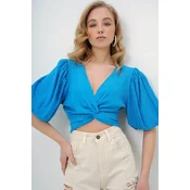 Trend Alacati Stili Ženska bluza 3/4 rukava Alc-X13693, V-izrez, Plava