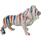 Casa Padrino luxury decorative sculpture lion white/blue/red 100 x H. 68 cm - Large decorative figure - XXL decorative sculpture - XXL decorative figure - XXL animal figure - XXL figures