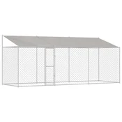 Vidaxl Pasja kletka s streho srebrna 600 x 200 x 256 cm Jeklo in PE
