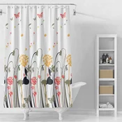 Tuš zavesa 180x180cm, vinil, bela, barvno cvetje - Bela z vzorcem - 180x180 cm - Aqualine - 24 - Vinil - 1800 - Tuš zavesa - 1800 - 14