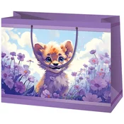 Levji mladič z rožami vijolične barve srednje velika ekskluzivna darilna vrečka 18x10x23cm