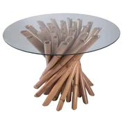 Casa Padrino luxury dining table natural A� 120 x H. 80 cm - Round bamboo kitchen table with glass top - Dining room furniture - Bamboo furniture - Luxury furniture - Luxury dining room furnishings