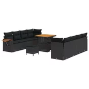 set vrtnih sofo s jastučićima crni poly ratan akacija 3 kom set vrtne blagovaonice s jastučićima crni poly ratan akacija