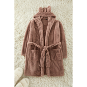 Trendyol Brown Belted Hood, Ear and Pocket Detailed Wellsoft Winter Knitted Dressing Gown