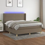Box spring postelja z vzmetnico LED taupe 160x200 cm blago