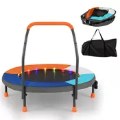 Northix Otroški mini trampolin z LED lučmi, zložljiv, 90 cm, oranžen + temno modra, nosilnost 25 kg