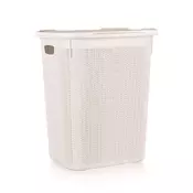 BRILANZ Plastična košara za perilo z ratan videzom in pokrovom 50 l, kremna, 55x43x34 cm