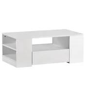 SONNENH Klubska mizica 95 x 53 x 37 cm, bela visoki sijaj, dva predala, odprta srednja polica in stranski odlagalni predeli, LED USB z aplikacijo