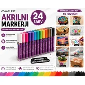 Maaleo Akrilni markerji 24 kosov – vodoodporni markerji za kamen, les, steklo, keramiko, platno in papir, 4 mm