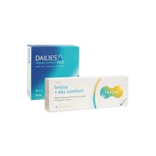 Alcon DAILIES AquaComfort Plus (90 leč) + Lenjoy 1 Day Comfort (10 leč) Dioptrija: -10, Ukrivljenost: 8.7, Premer: 14