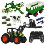 [paket] Daljinsko voden traktor s prikolico, grabljami in dodatki Z1009