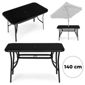 Northix Vrtna miza 140x80 cm kaljeno steklo odprtina za senčnik