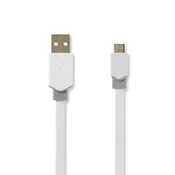 Nedis USB kabel USB 2 0 USB A moški USB Micro B moški 480 Mbps Pozlačeno 1 00 m Stanovanje PVC Bela Plastična vrečka