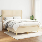 Greatstore Box spring postelja z vzmetnico krem 140x190 cm blago