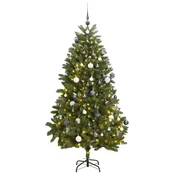 Vidaxl Umetna novoletna jelka 300 LED diod in komplet bučk 270 cm