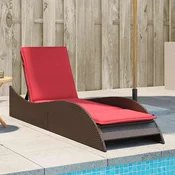 vidaXL Ležalnik z blazino rjav 60x205x73 cm poli ratan