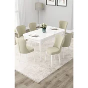 Hanah Home trpezarijski set Due, sto na razvlacenje i 6 stolica, bela ploca, krem tkanina Babyface