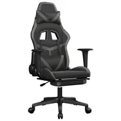 Vidaxl Gaming stol z oporo za noge črno in sivo umetno usnje