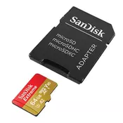 Memorijska kartica SANDISK, micro SDXC Extreme, 64 GB, SDSQXAH-064G-GN6AA, class 10, V30 UHS-I, 170MB/s + SD Adapter