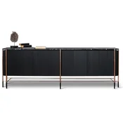 Casa Padrino luxury sideboard black/matt black/copper 240 x 47 x H. 80 cm - Solid wood cabinet with 4 doors and marble top - Dining room furniture - Living room furniture - Luxury furniture