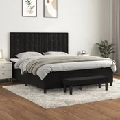 Greatstore Box spring postelja z vzmetnico črna 160x200 cm žamet