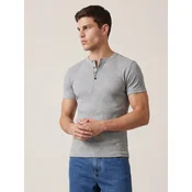 ARMIE Majica The Peter Slim-Fit Henley Ribbed T-shirt svetlo siva