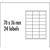 Etikete z logotipom, 70 mm x 36 mm, A4, mat, rumene barve, 24 etiket, pakirano po 10 kosov, za brizgalne in laserske tiskalnike