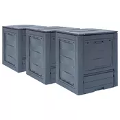 VIDAXL Vrtni kompostnik 3 kosi sive barve 60x60x73 cm 780 L