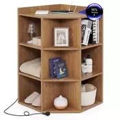 Northio Kotna knjižna polica s polnilno postajo, 9 polic, 2 USB priključka, 4 vtičnice, 51 x 71,5 x 86 cm