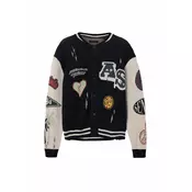 AllSaints Pletena jopa CHASE  kremna / golobje modra / temno rdeča / črna