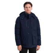 OMBRE Moška zimska jakna s snemljivo kapuco V1 OM-JAHP-0152 temno modra MDN124216 L