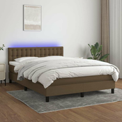 vidaXL vidaXL Box spring postelja z vzmetnico LED temno rjava 140x200cm blago, (20893369)